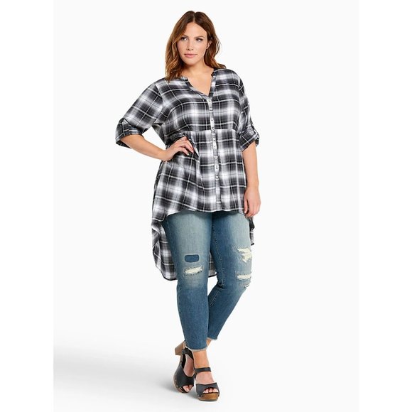 torrid Tops - TORRID Plaid Button Front Hi-Lo Babydoll Midi Top Blouse sz 1X Women's Plus